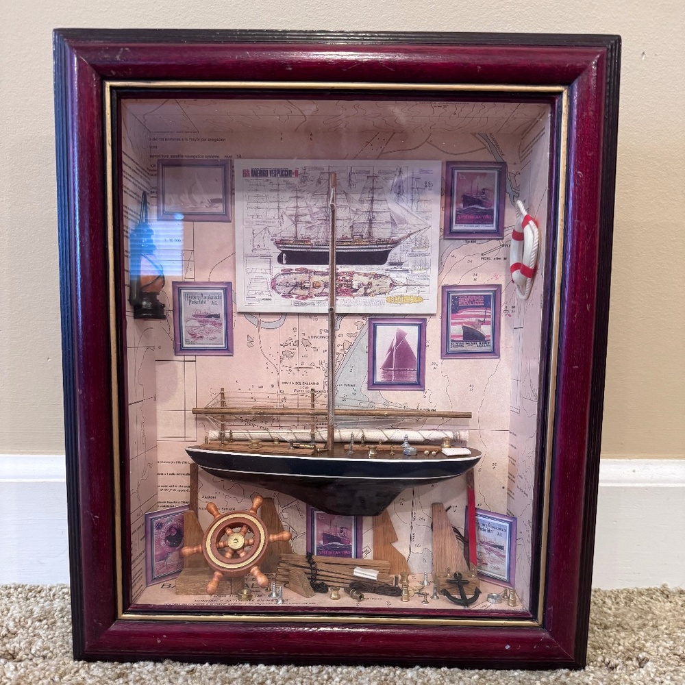 Amerigo Vespucci Sailboat Nautical Shadow Box Display